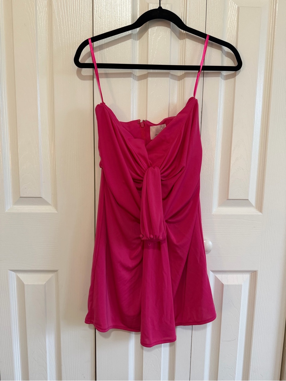 Cinq a Sept Strapless Mini Dress Tie Draped Magenta Size 4